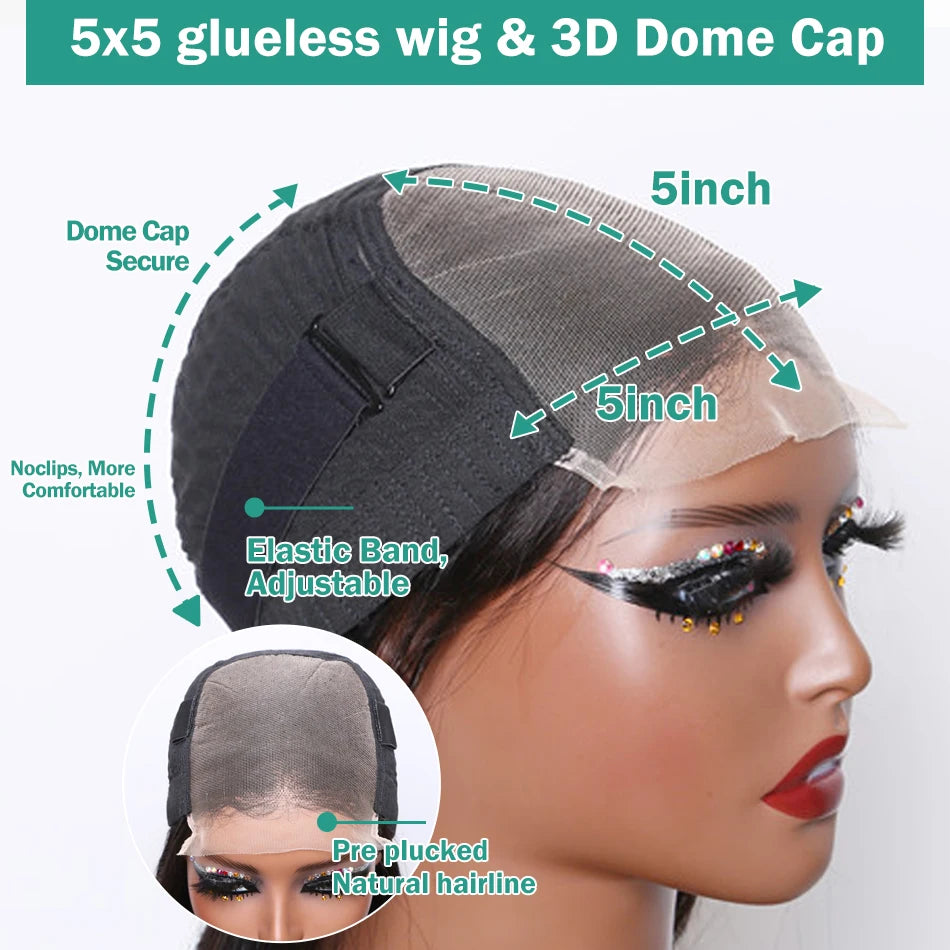 Straight 5x5 HD Lace Glue-less Closure Wig